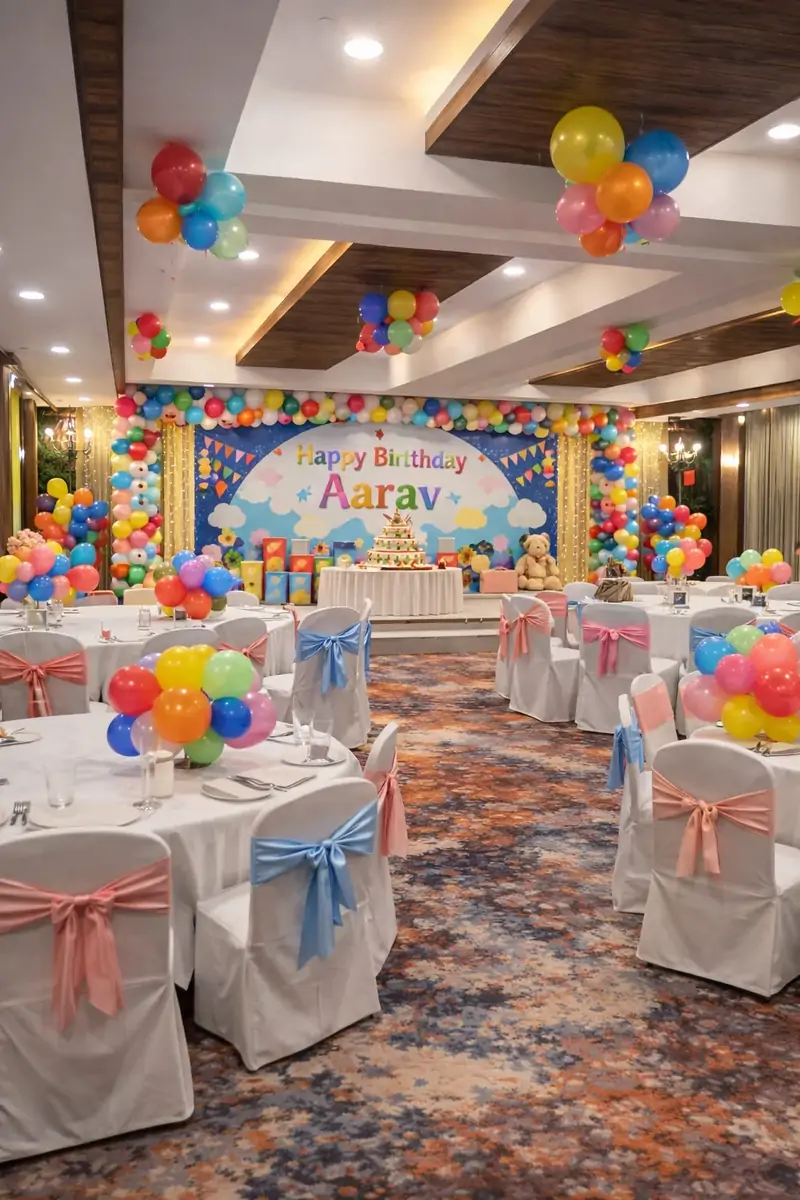 Birthday party décor with balloons at Veloria Grand
